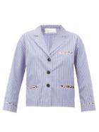 Matchesfashion.com La Prestic Ouiston - Jacquard-stripe Cotton-poplin Blouse - Womens - Blue Multi