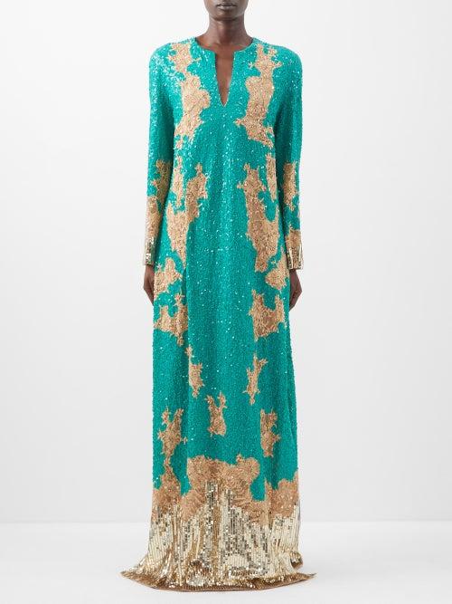Valentino - Sequin-embroidered Tulle Gown - Womens - Blue Gold