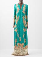 Valentino - Sequin-embroidered Tulle Gown - Womens - Blue Gold