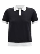 Moncler - Contrast-trim Knitted Virgin-wool Polo Shirt - Womens - Black
