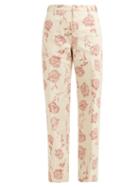 Matchesfashion.com Aries - Rose Print Wide Leg Cotton Trousers - Womens - Ivory Multi