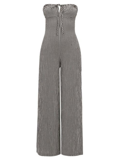 Matchesfashion.com Solid & Striped - Strapless Gingham Seersucker Jumpsuit - Womens - Black White