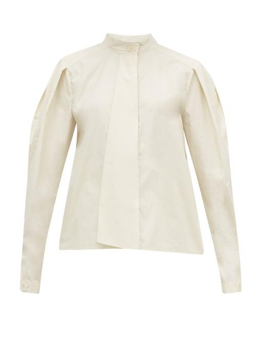 Matchesfashion.com Lemaire - Box Pleat Drape Tie Cotton Blouse - Womens - Ivory
