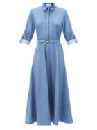 Matchesfashion.com Gabriela Hearst - Marley Belted Denim Midi Shirt Dress - Womens - Blue