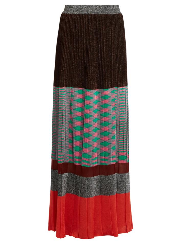 Missoni Pleated Panelled Knit Maxi Skirt