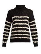 Matchesfashion.com Loewe - Striped Cable Knit Roll Neck Wool Sweater - Womens - Black White