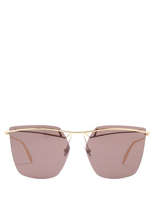 Matchesfashion.com Alexander Mcqueen - Rimless Aviator Sunglasses - Womens - Grey