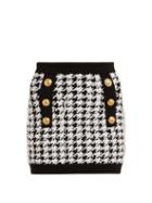 Matchesfashion.com Balmain - Houndstooth Mini Skirt - Womens - Black White