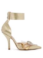 Matchesfashion.com Midnight 00 - Crystal Embellished Ankle Tie Lam Pumps - Womens - Gold