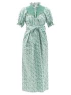 Ladies Beachwear Loretta Caponi - Elena Smocked Floral-print Cotton-poplin Dress - Womens - White Print