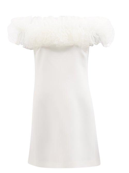 Giambattista Valli - Off-the-shoulder Tulle And Crepe Mini Dress - Womens - Ivory