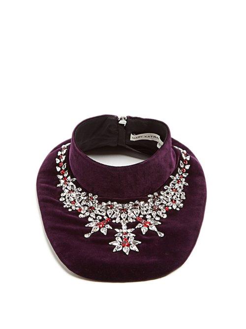 Matchesfashion.com Mary Katrantzou - Crystal Embellished Velvet Bib Necklace - Womens - Purple