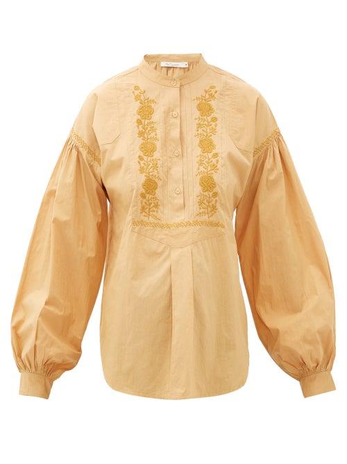 Matchesfashion.com Mes Demoiselles - Camille Floral-embroidered Cotton Blouse - Womens - Beige