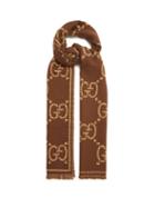 Gucci - Logo-jacquard Checked Wool Scarf - Mens - Brown Beige