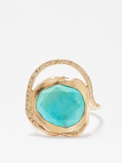 Pascale Monvoisin - Gaia Diamond, Turquoise & 9kt Gold Ring - Womens - Gold Multi