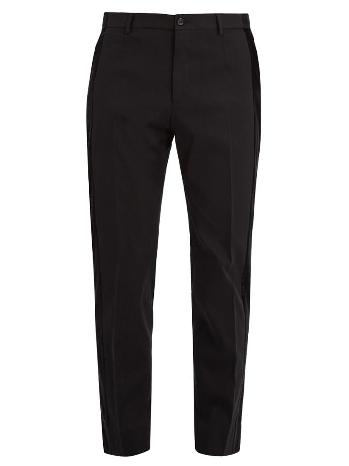 Dolce & Gabbana Velvet-trimmed Slim-leg Stretch-cotton Trousers