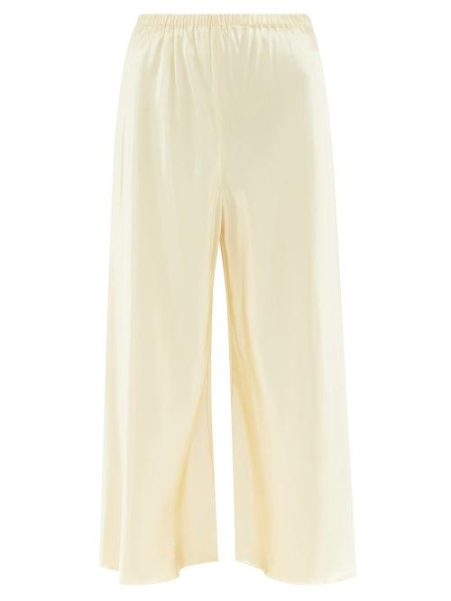Khaite - Lindy Hammered-satin Wide-leg Trousers - Womens - Cream