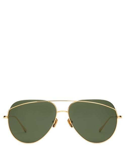 Matchesfashion.com Linda Farrow - Aviator Metal Sunglasses - Womens - Dark Green