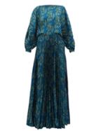Matchesfashion.com Zeus + Dione - Crete Pleated Fan Print Satin Maxi Dress - Womens - Blue Multi