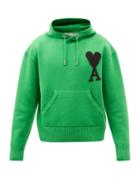 Ami - Ami De Coeur Logo-intarsia Wool Hooded Sweater - Mens - Green