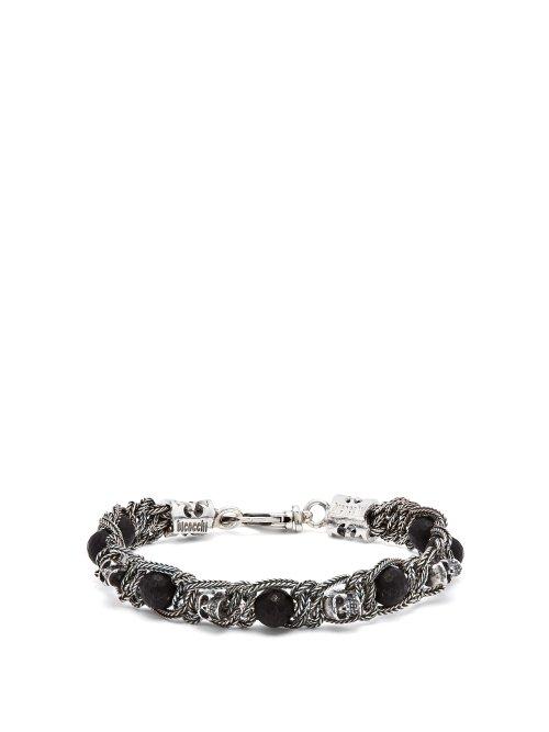 Matchesfashion.com Emanuele Bicocchi - Skull Onyx Sterling Silver Bracelet - Mens - Silver Multi