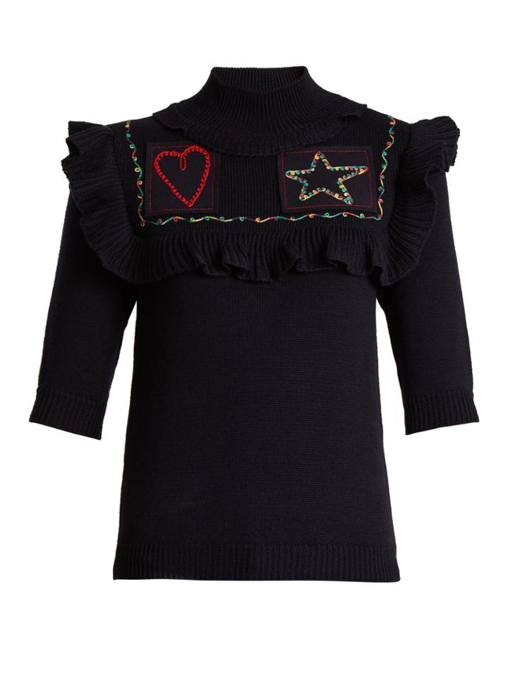 Valentino Embroidered-patch Wool Sweater