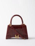 Balenciaga - Hourglass S Crocodile-effect Leather Bag - Womens - Dark Red