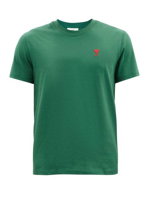 Mens Rtw Ami - Ami De Caur-logo Organic-cotton Jersey T-shirt - Mens - Green