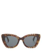 Matchesfashion.com Fendi - Ff Acetate Cat Eye Sunglasses - Womens - Brown Multi