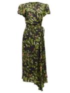 Matchesfashion.com Preen By Thornton Bregazzi - Anabelle Forest Print Satin Wrap Dress - Womens - Black Green