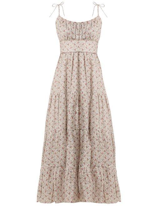 Matchesfashion.com Zimmermann - Heathers Tiered Floral Print Linen Dress - Womens - White Print