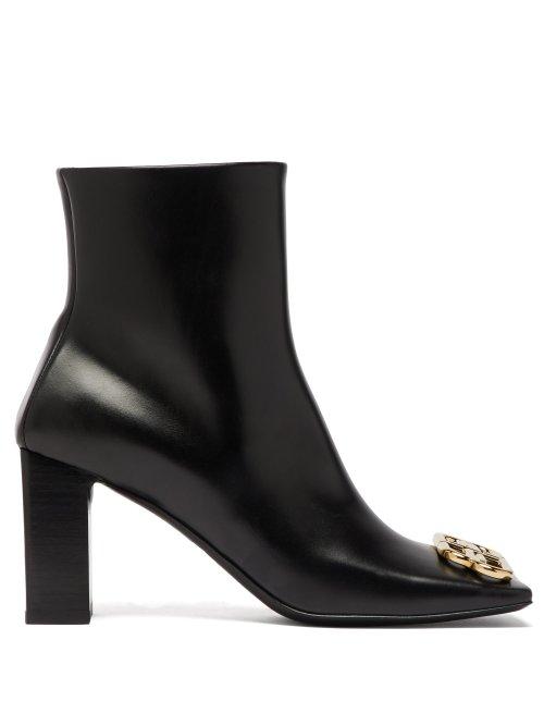 Matchesfashion.com Balenciaga - Double Square Logo Embellished Leather Boots - Womens - Black