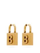 Matchesfashion.com Balenciaga - B-logo Gold-tone Padlock Earrings - Womens - Gold
