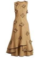 Matchesfashion.com Huishan Zhang - Corby Ruffled Hem Cotton Blend Dress - Womens - Beige