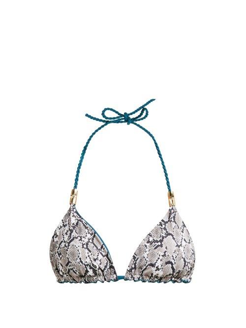 Matchesfashion.com Heidi Klein - Reversible Snake Print Halterneck Bikini Top - Womens - White Multi