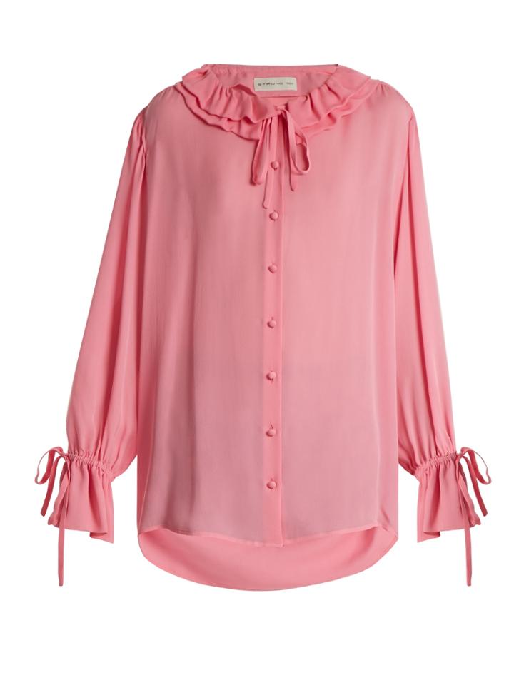 Etro Ruffled-collar Silk Crepe De Chine Blouse