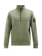 Stone Island - Logo-patch Quarter-zip Cotton-jersey Sweatshirt - Mens - Green