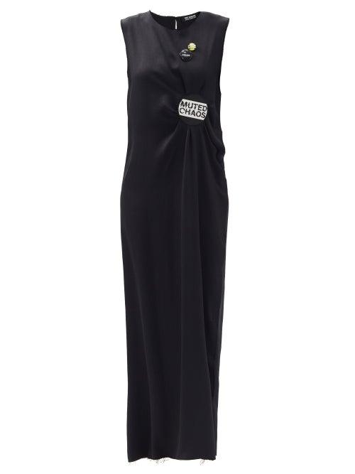 Matchesfashion.com Raf Simons - Muted Chaos-patch Satin Maxi Dress - Womens - Black