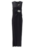 Matchesfashion.com Raf Simons - Muted Chaos-patch Satin Maxi Dress - Womens - Black