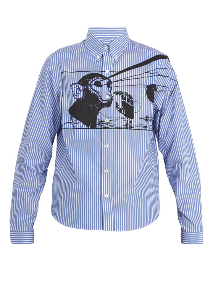 Prada Monkey-print Striped Cotton Shirt