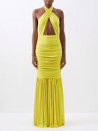 Norma Kamali - Halterneck Cutout Ruched Jersey Gown - Womens - Yellow