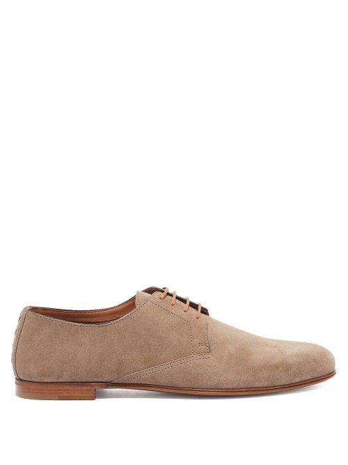 Matchesfashion.com Bottega Veneta - Round Toe Suede Derby Shoes - Mens - Grey