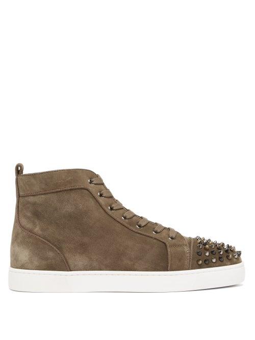 Christian Louboutin - Lou Spikes Orlato Suede High-top Trainers - Mens - Brown