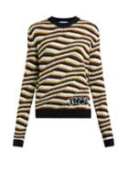 Matchesfashion.com Prada - Stripe And Wave Intarsia Cashmere Sweater - Womens - Orange Multi