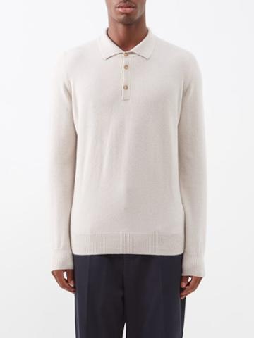 Ghiaia Cashmere - Cashmere Long-sleeve Polo Shirt - Mens - Cream