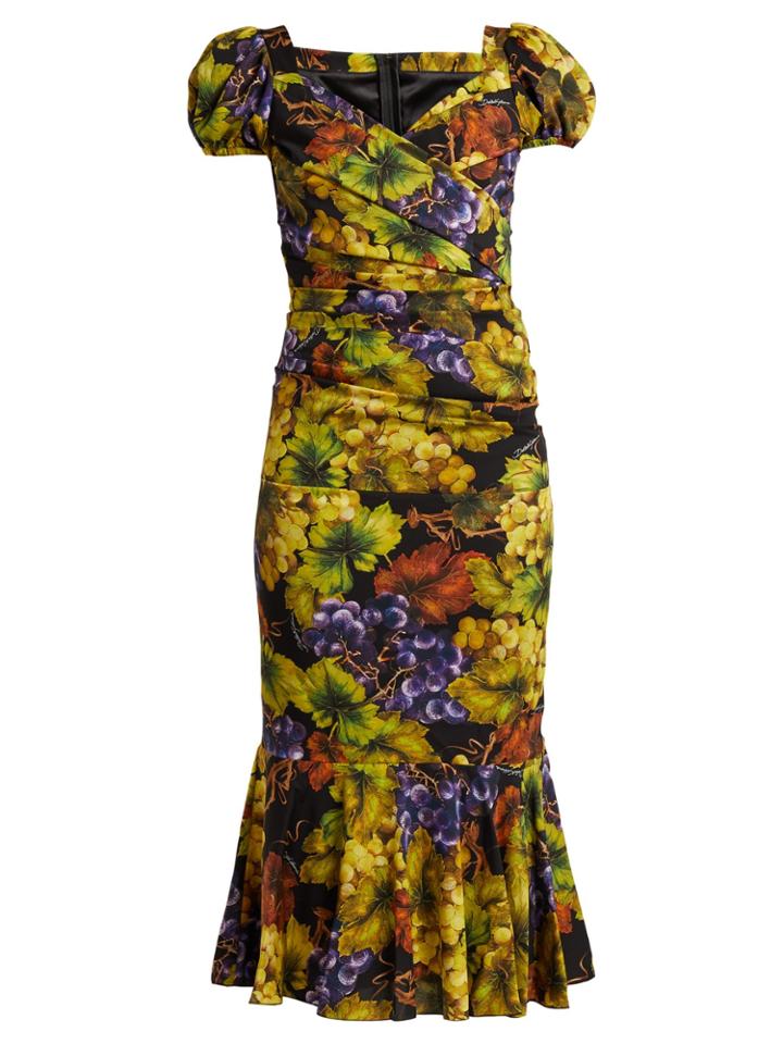 Dolce & Gabbana Grape-print Ruched Silk-blend Dress