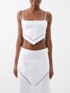 Staud - Loyalty Pointed-hem Linen Crop Top - Womens - White