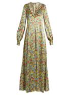 Matchesfashion.com By. Bonnie Young - Floral Print Ruffle Trimmed Silk Gown - Womens - Multi