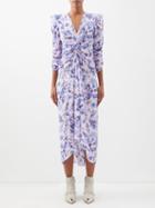 Isabel Marant - Albini Ruched Floral-print Silk Midi Dress - Womens - Blue