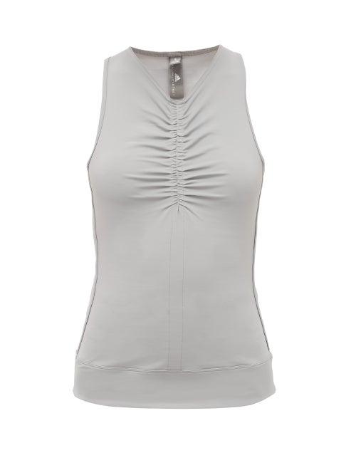 Matchesfashion.com Adidas By Stella Mccartney - Ruched V-neck Mesh-back Tank Top - Womens - Grey